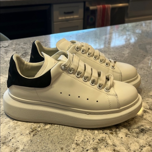 Alexander McQueen Shoes - Alexander McQueen Oversized Sneakers White Black Suede Heel – Size 37